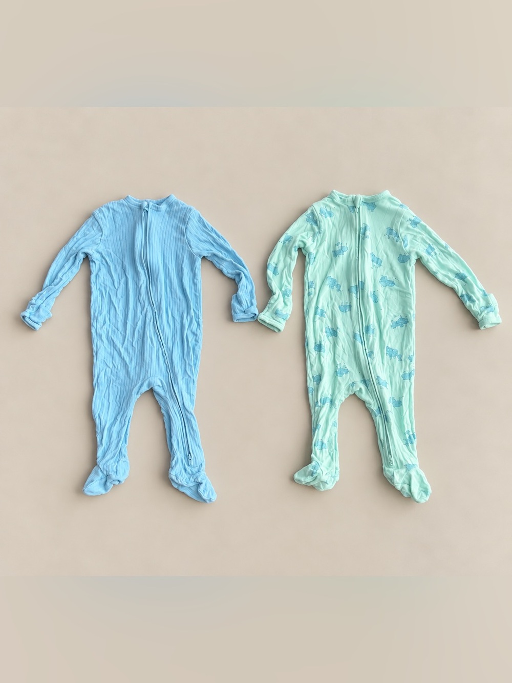 cloud island Blue and Mint Zip-Front Footed One-Piece Set